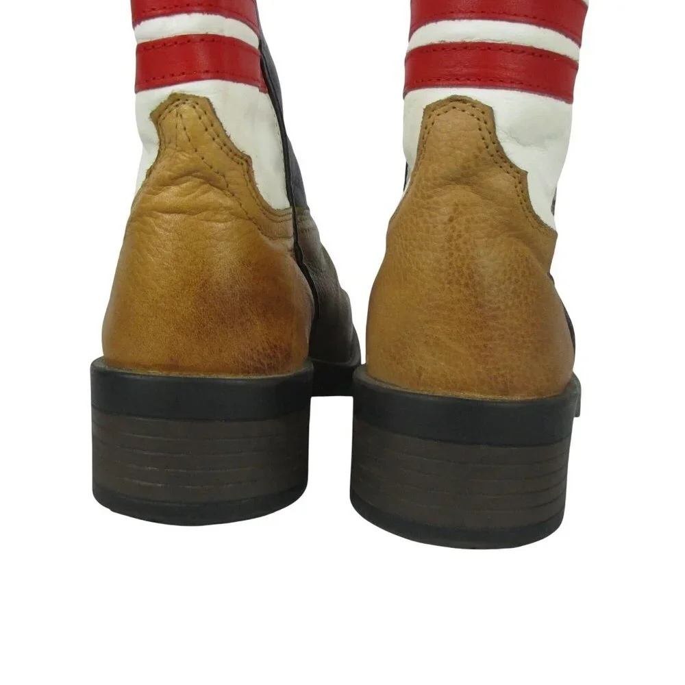 Cody James Toddler Boys' USA Flag Leather Western Boots Broad Square Toe Brown